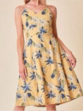 Doe & Rae pineapple, yellow mustard Dress medium pinup retro swing